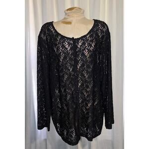 Vintage Carole Little Floral Black Lace Cardigan Size 3X Whimsi goth Coquette